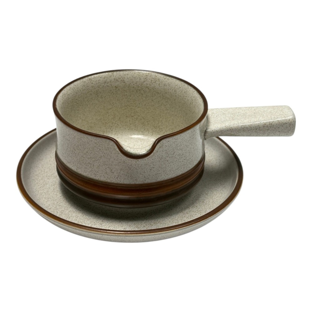Denby England Potters Wheel Gravy Boat with Saucer Vintage Stoneware Brown MCM